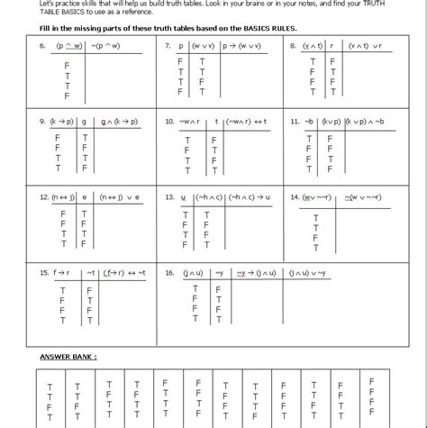 Practice With Truth Tables