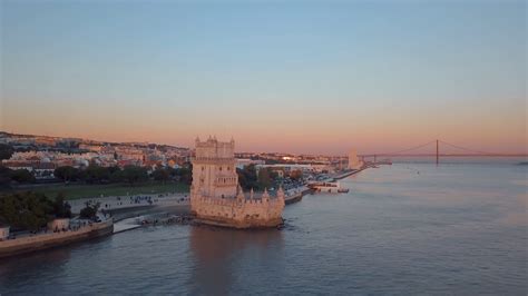 Magical Aerial Belem Tower Sunset View From Stock Footage SBV-327801407 - Storyblocks