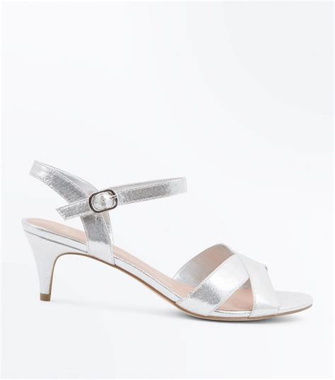 Wide Fit Silver Kitten Heel Wedding Sandals | New Look | Kitten heel wedding sandals, Silver ...