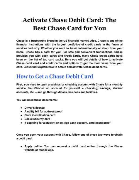 Activate Chase Debit Card: The Best Chase Card for You by ...