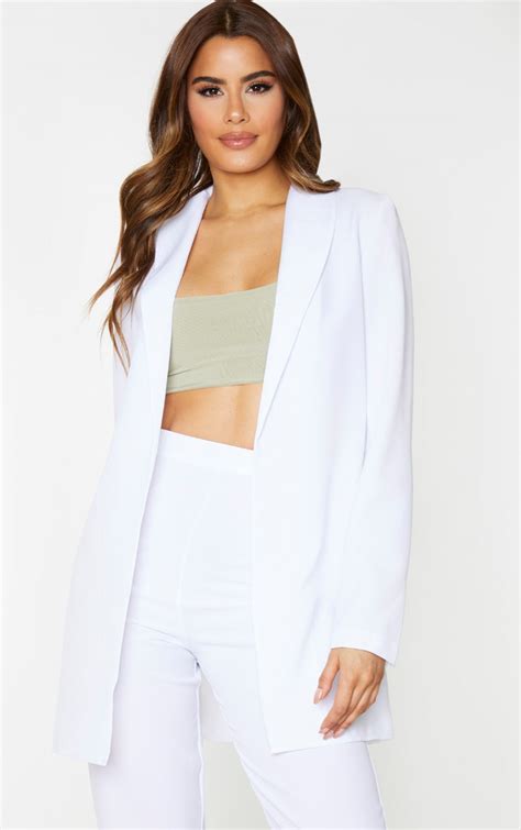 Tall White Oversized Longline Blazer | Tall | PrettyLittleThing CA