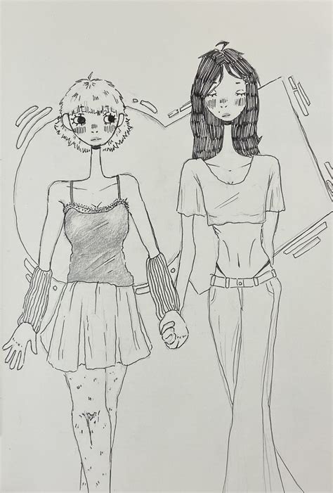 Two Sisters Holding Hands Sketch