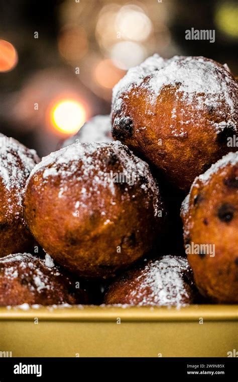 ILLUSTRATIVE - Oliebollen with powdered sugar during the celebration of ...