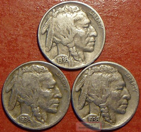 1936 P, D&s Indian Head Buffalo Nickels, F+