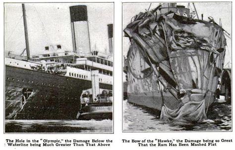 RMS Olympic and HMS Hawke after the collision in 1911 : r/titanic