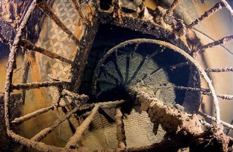 A spiral staircase deep inside the HMHS Britannic's wreck. HMHS Britannic sank on the 21st of ...