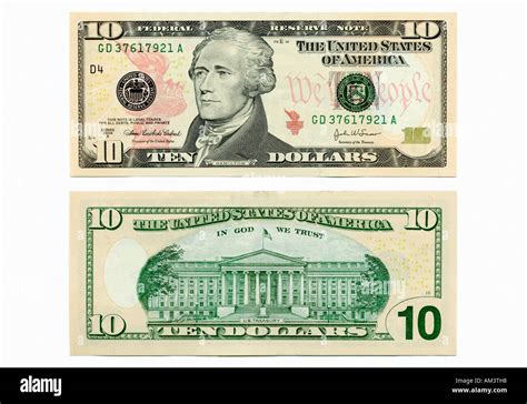 Front and back side of the new ten dollar bill Stock Photo, Royalty ...