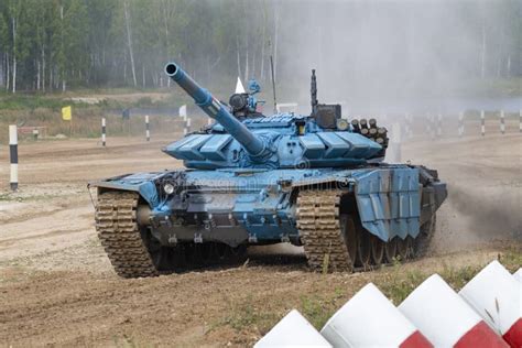 T-72B3 Tank in Blue Coloration on the Tank Biathlon Track Editorial ...