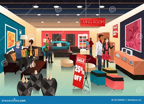 People Shopping In A Furniture Store Stock Vector - Image: 52158302