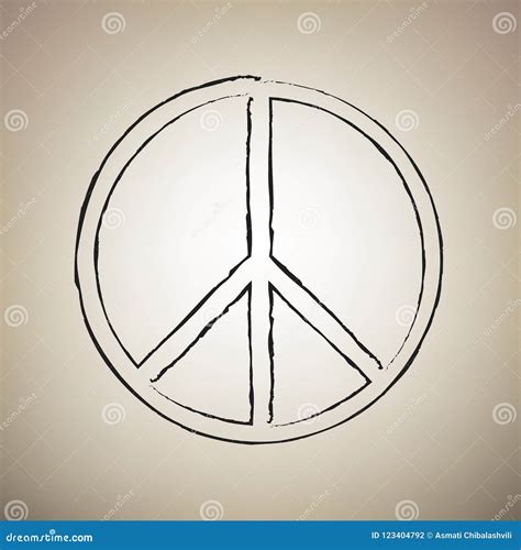 Peace Sign Illustration. Vector. Brush Drawed Black Icon at Light Brown ...