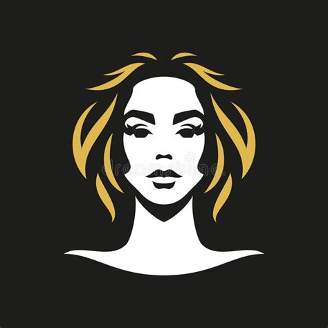 Fashion Beautiful Young Woman Face with Golden Hair Minimalist Silhouette Beauty Logo Vector ...