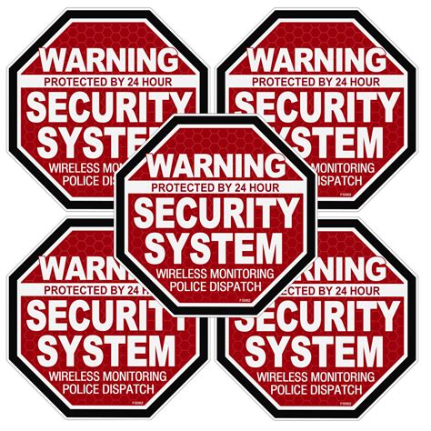 5 Pack Warning 24 hour Security System “OCT” RED Stickers – AZ House of ...