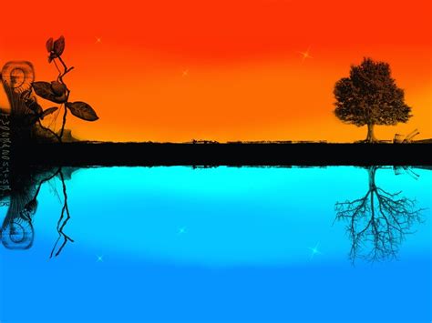 Wallpaper : trees, colorful, sunset, abstract, water, nature ...