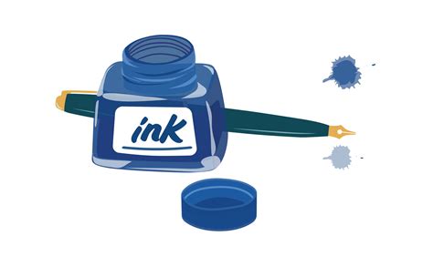 Blue ink bottle vector illustration. Ink pot or inkpot vector. Foutain ...