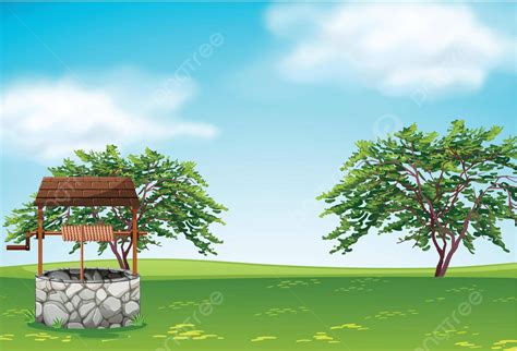 A Well In The Green Landscape Landscape Outdoor Clip Art Vector, Landscape, Outdoor, Clip Art ...