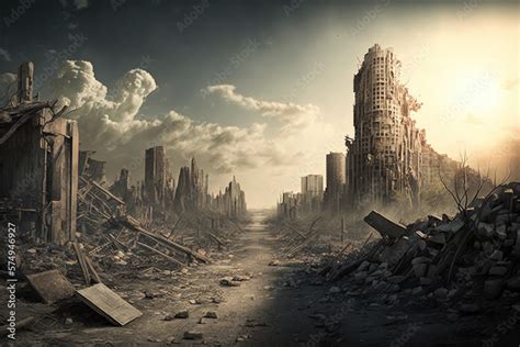 Apocalyptic view of destroyed world, post apocalypse after world war ...