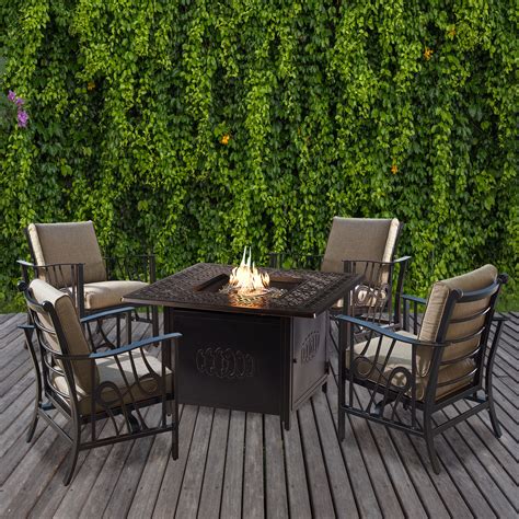 Premium Aluminum Weather Resistant Fire Table Set with Rocking Chairs Gas Fire Pits at Lowes.com