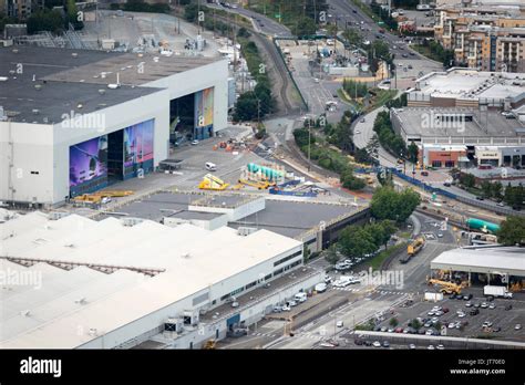 aerial view of hangers, Boeing Renton factory, Washington State, USA ...