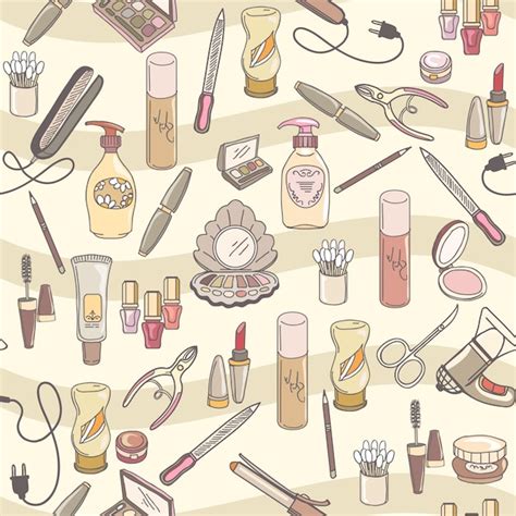 Free Vector | Hand drawn make up and cosmetics seamless pattern