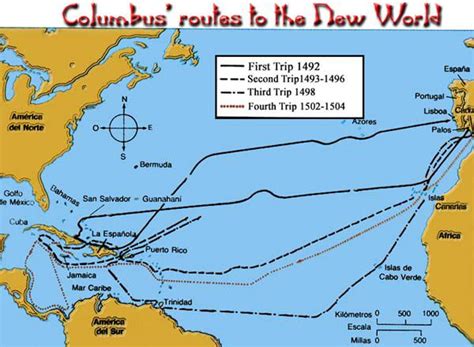 Map of Christopher Columbus' voyage | Columbus travel, Columbus voyage ...