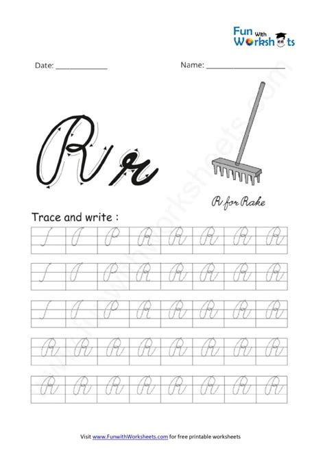 Cursive Handwriting Practice Capital Letter R - free printable worksheets