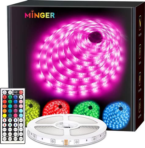 MINGER LED Strip Lights, 16.4ft RGB LED Light Strips with Remote and Control Box, Bright 5050 ...
