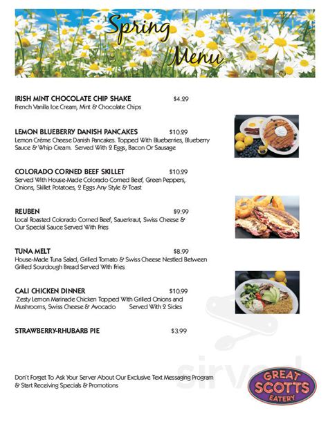 Great Scotts Eatery menu in Broomfield, Colorado, USA