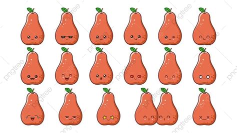 Red Pear Cute Kawaii Mascot, Cartoon, Comic, Pear PNG and Vector with Transparent Background for ...