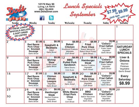 Dots Diner Daily Lunch Specials