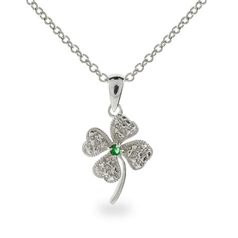 Green CZ Four Leaf Clover Necklace