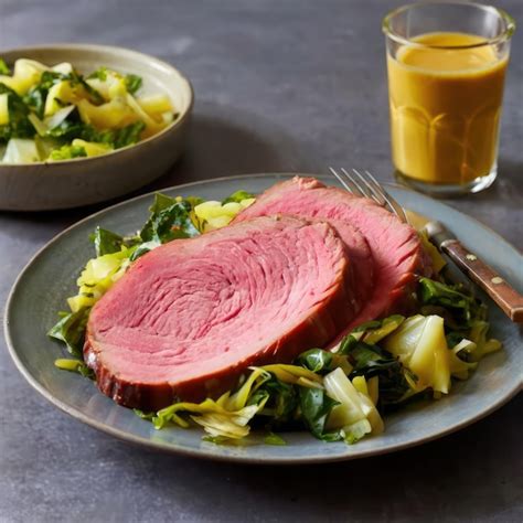 Premium AI Image | Traditional Corned Beef and Cabbage with Mustard Sauce