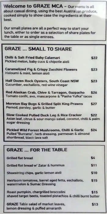 Graze MCA Menu, Menu for Graze MCA, The Rocks, Sydney - Urbanspoon/Zomato