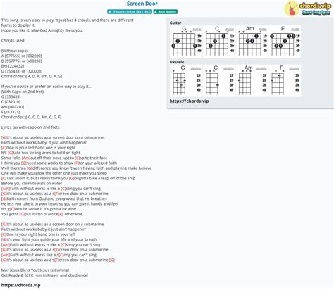 Chord: Screen Door - tab, song lyric, sheet, guitar, ukulele | chords.vip