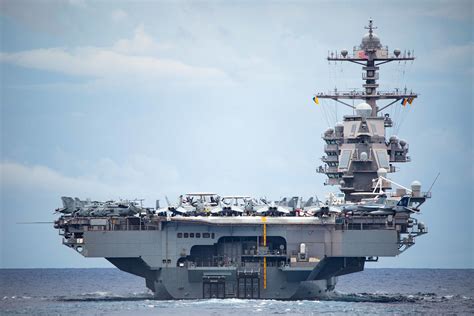 [6646x4431] USS Gerald R. Ford (CVN-78) seen from USS Normandy (CG-60), October 13, 2022 : r ...