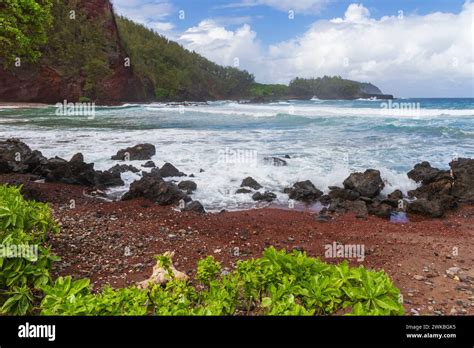 Kaihalulu Red Sand Beach near the village of Hana on the famous Road to ...