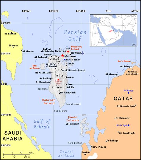 Detailed political map of Bahrain with relief | Bahrain | Asia | Mapsland | Maps of the World