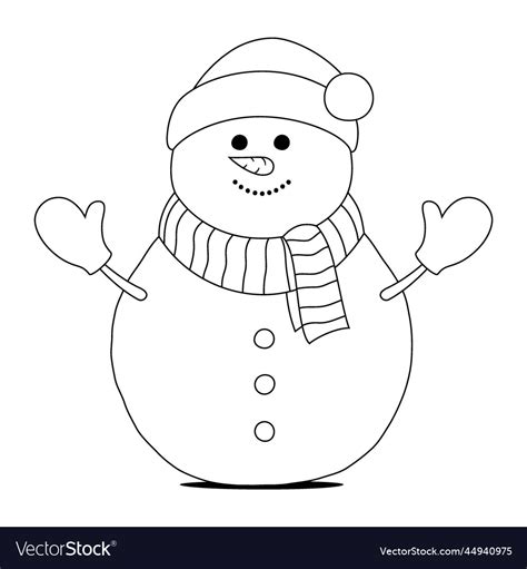 Cute happy snowman coloring book page outline Vector Image