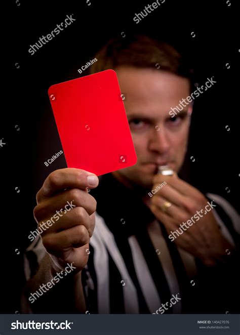 Referee Holding Red Card For Foul Concept Stock Photo 140427076 ...