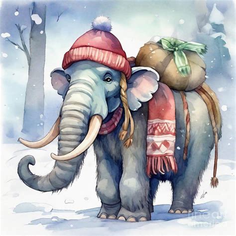 A cute Columbian Mammoth Embracing Winter Drawing by Adrien Efren - Fine Art America