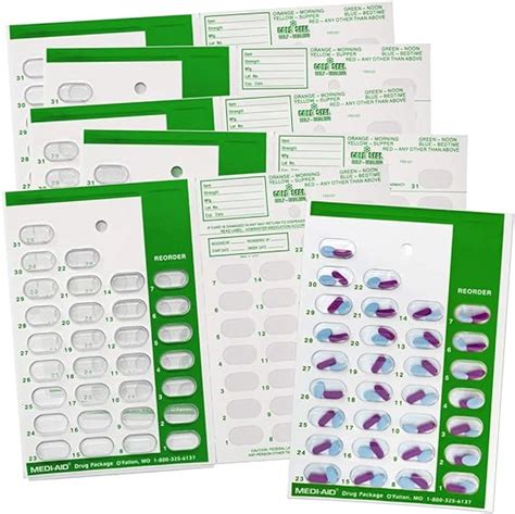 Amazon.com: Color Coded Monthly 31 Day Medication Blister Cards Cold Seal - Use Colors for Daily ...