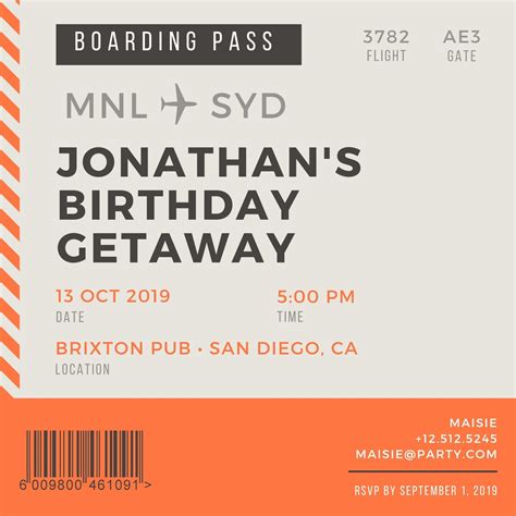 Free, custom printable boarding pass invitation templates | Canva