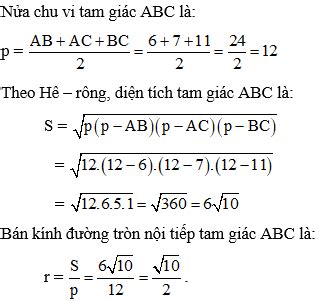 Cách tính bán kính đường tròn nội tiếp tam giác cực hay, chi tiết