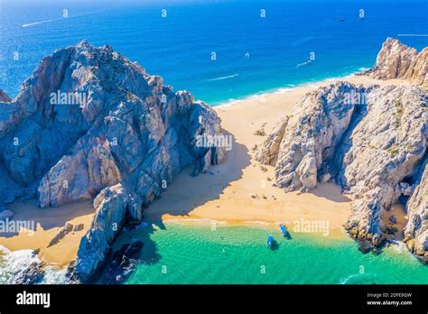 Aerial view of Lovers Beach at Lands End, Cabo San Lucas, Mexico. The ...