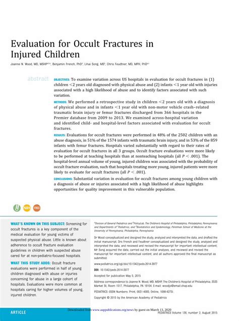 (PDF) Evaluation for Occult Fractures in Injured Childrenoccult ...