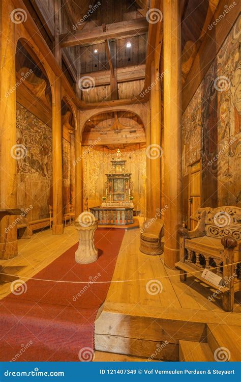 Longitudinal View Inside the Heddal Stave Church Editorial Stock Image - Image of pine, church ...