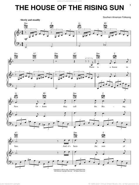 House Of The Rising Sun sheet music for voice, piano or guitar