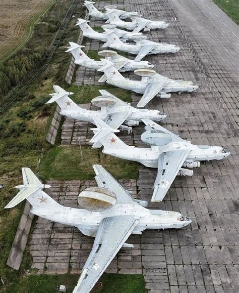 Retired Beriev A-50 AWACS at Severny Airfield in Ivanovo Russia, used as spare parts for the ...