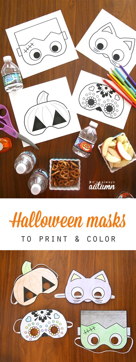 Halloween masks to print and color - It's Always Autumn