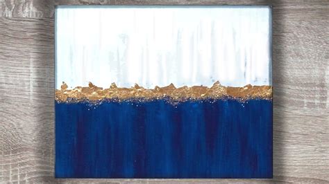 Abstract Acrylic Painting - Dark Blue With Gold Leaf - YouTube