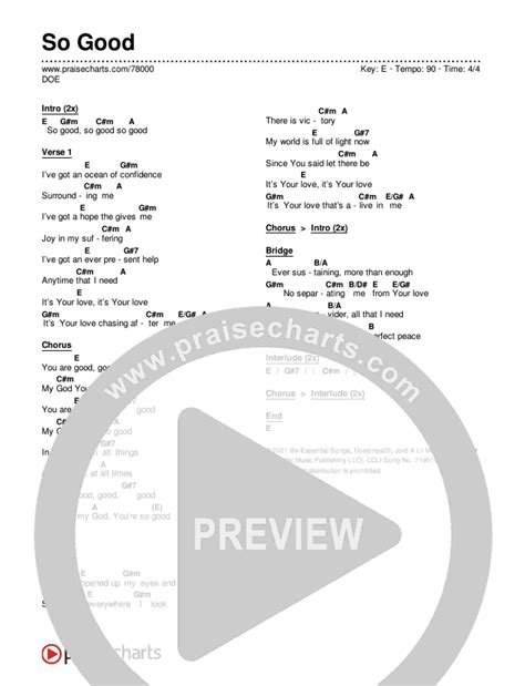 So Good Chords PDF (DOE) - PraiseCharts